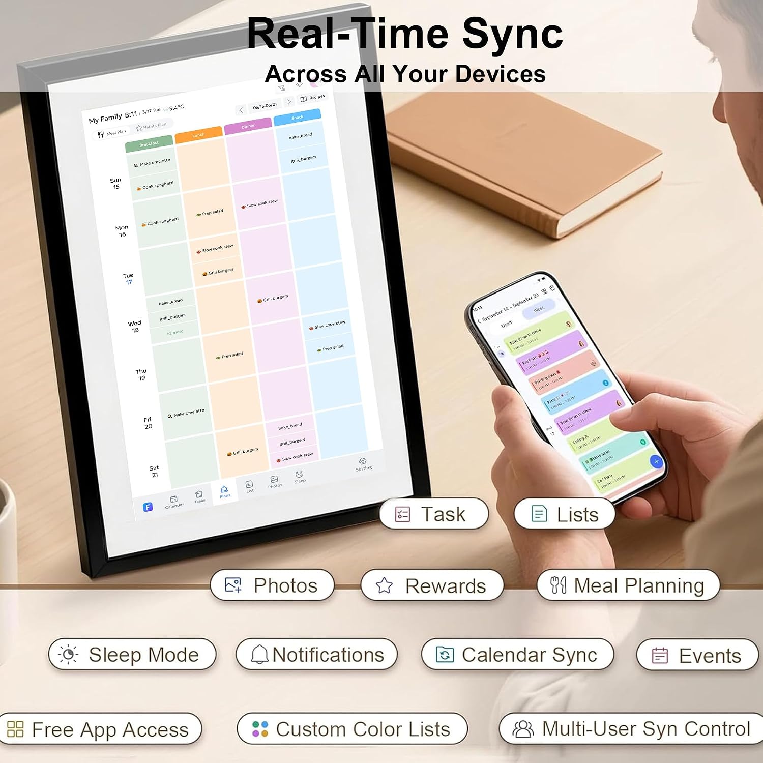 Digital Calendar Wall Touch Screen 15.6' HD Smart Family Planner | Whole-Family Schedule Sync, Chore Rewards & Meal Planning, Zero Subscription Fees, Photo Frame