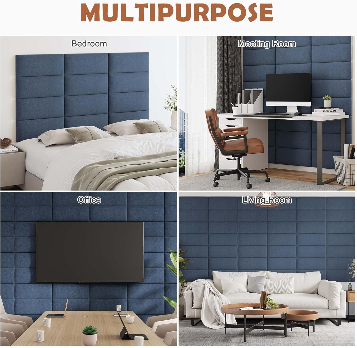 IFNOW Upholstered Wall Mounted Headboard, 3D Soundproof Wall Panels Peel and Stick, Reusable and Removable Tufted Bed Headboard in Blue (12 Panels, 10' x 24')