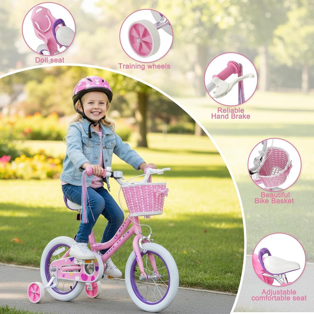 XJD Girls Bike for 2-12 Years Old Kids 12 14 16 20 Inch Toddler Bike,Retro Style Kids Bike with Training Wheels, 20 Inch Girl Bicycle with Kickstand