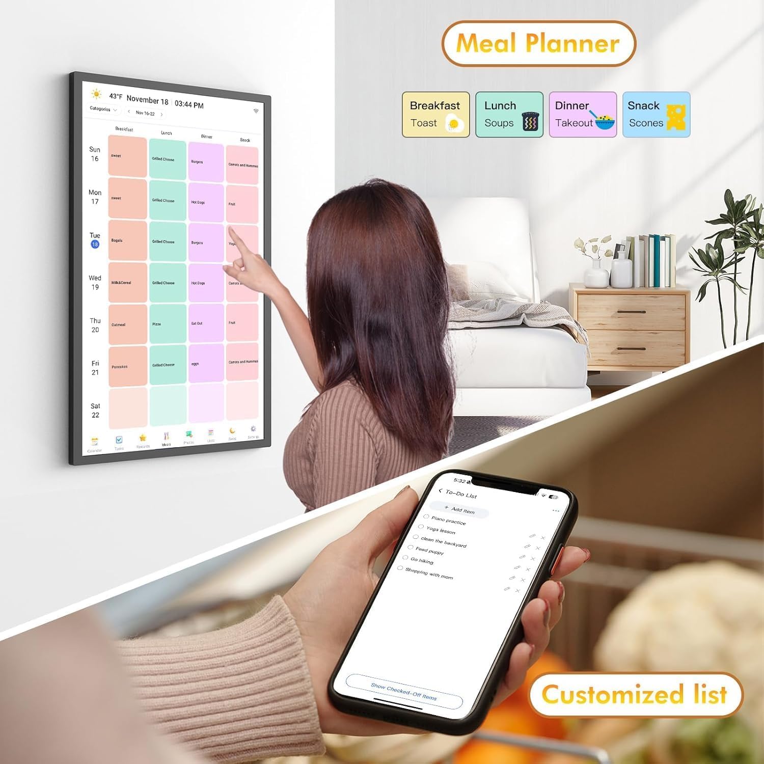 24' Digital Calendar Chore-Chart for-Family-Schedule - Interactive Touchscreen Display Electronic Calendar, Star Reward, Sync Online iCloud Outlook Calendar Via App, Wall Mount, Gift for Mother Father