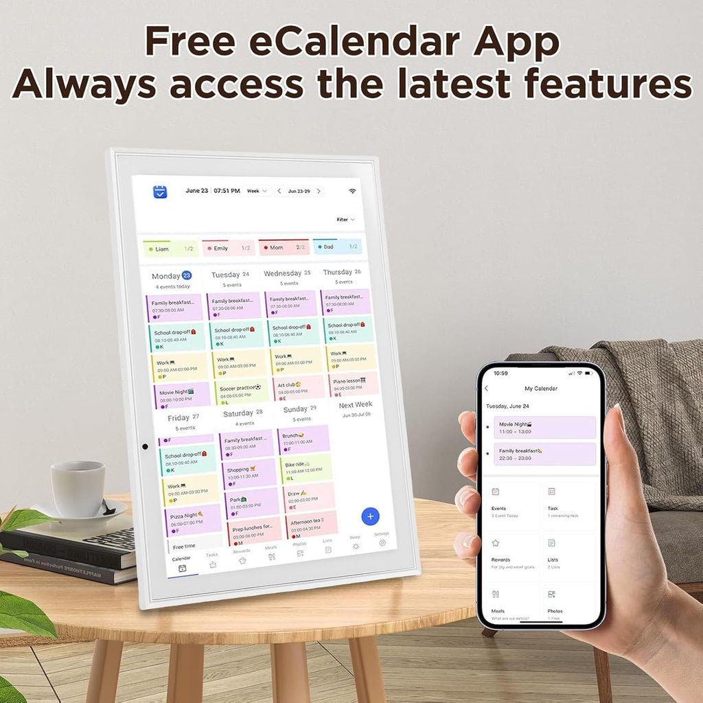 Zunate 10.1 Inch Smart Digital Calendar with HD Touchscreen, Smart Family Planner and Chore Chart, Electronic Photo Frame with WiFi Sync, Desktop Wall Mount (1)