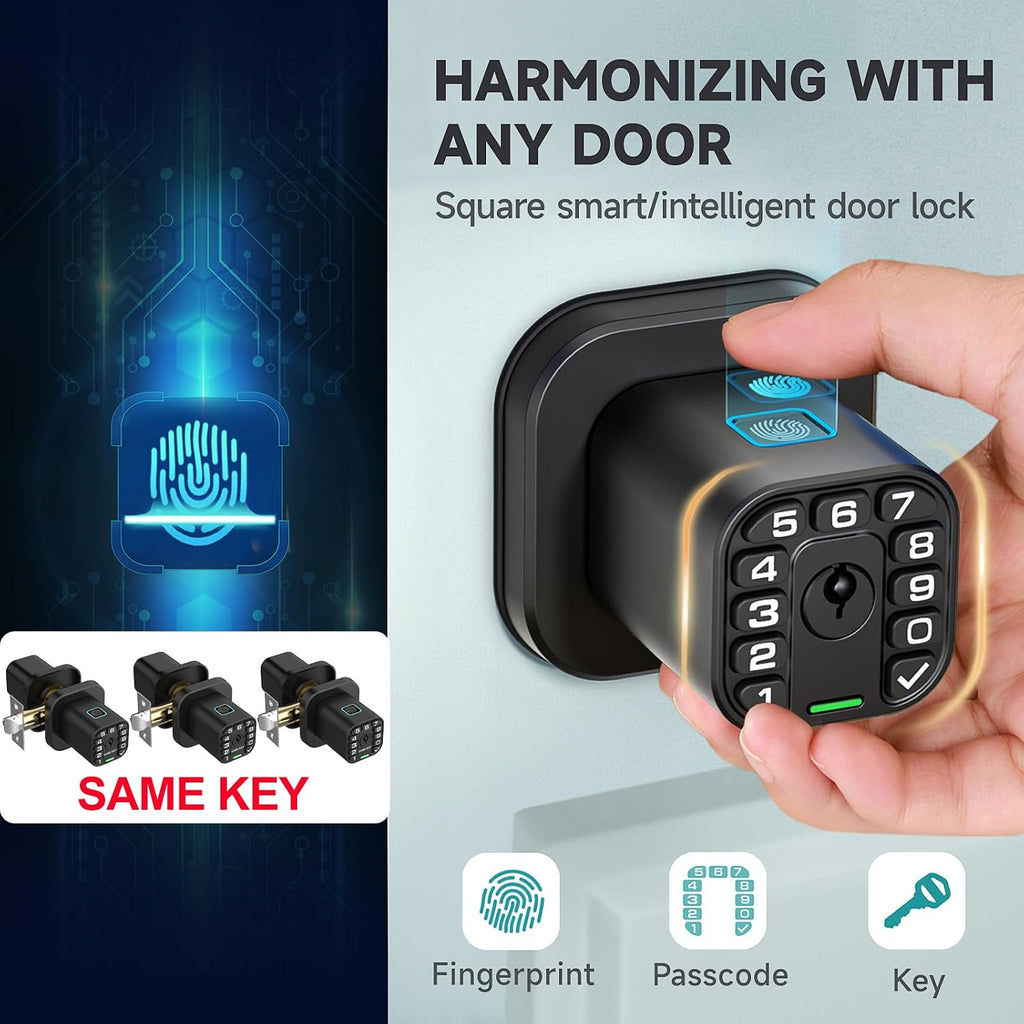 Richelock Fingerprint Door knob, Smart Biometric Door Lock with Keypad, Keyless Entry Code Door Knob, Waterproof & Weatherproof , Auto Lock ,Voice Navigation, For Bedroom, Gate,Office