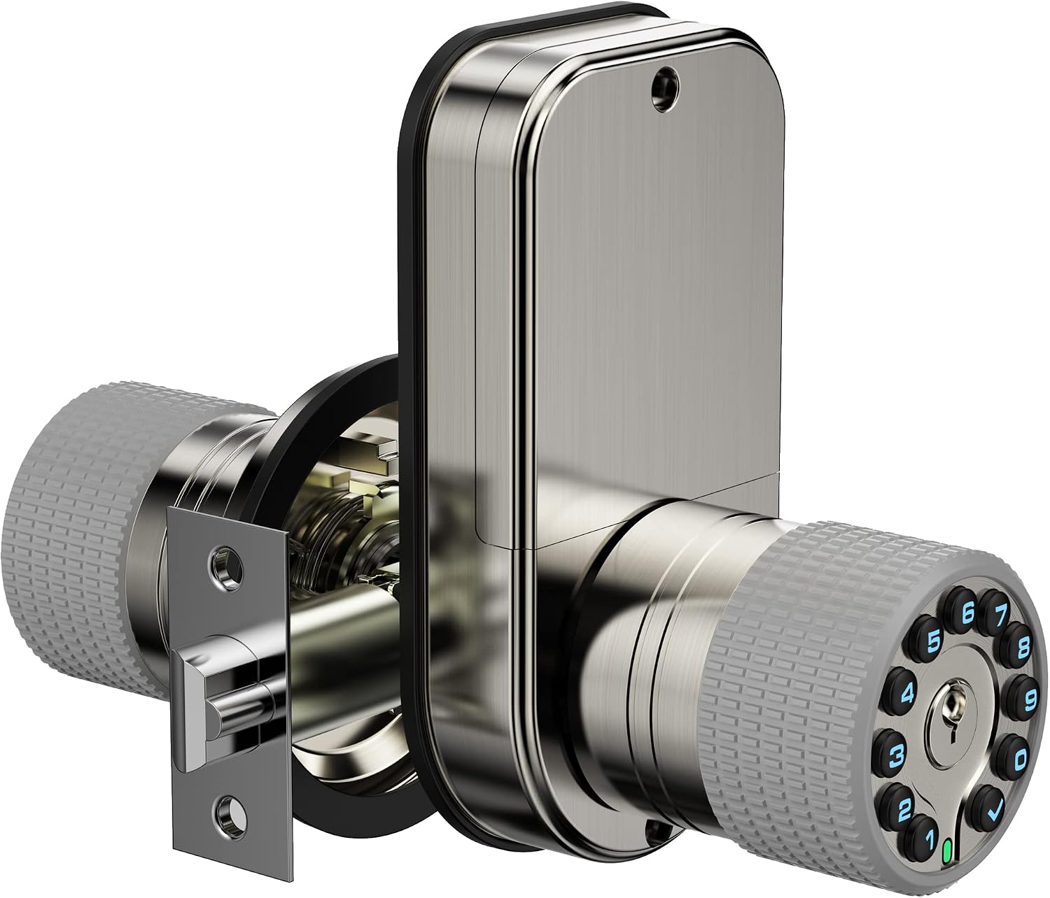 Double Sided Keypad Door Knob with Dual Cylinders and Key Alike, iuknob Keyless Entry Smart Door Lock for Entrance, Fence, Gate, Swimming Pool,Waterproof and Weatherproof for Outdoor & Interior Door.