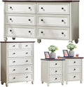 Farmhouse Dressers & Night Stand Set of 4, Wood 54' Wide 6 Drawer Dresser & 43.5' Tall Chest of Drawers, 18'Roman Column Nightstand Set of 2, Bedroom Furniture Dresser Set for Home Living Room Hallway