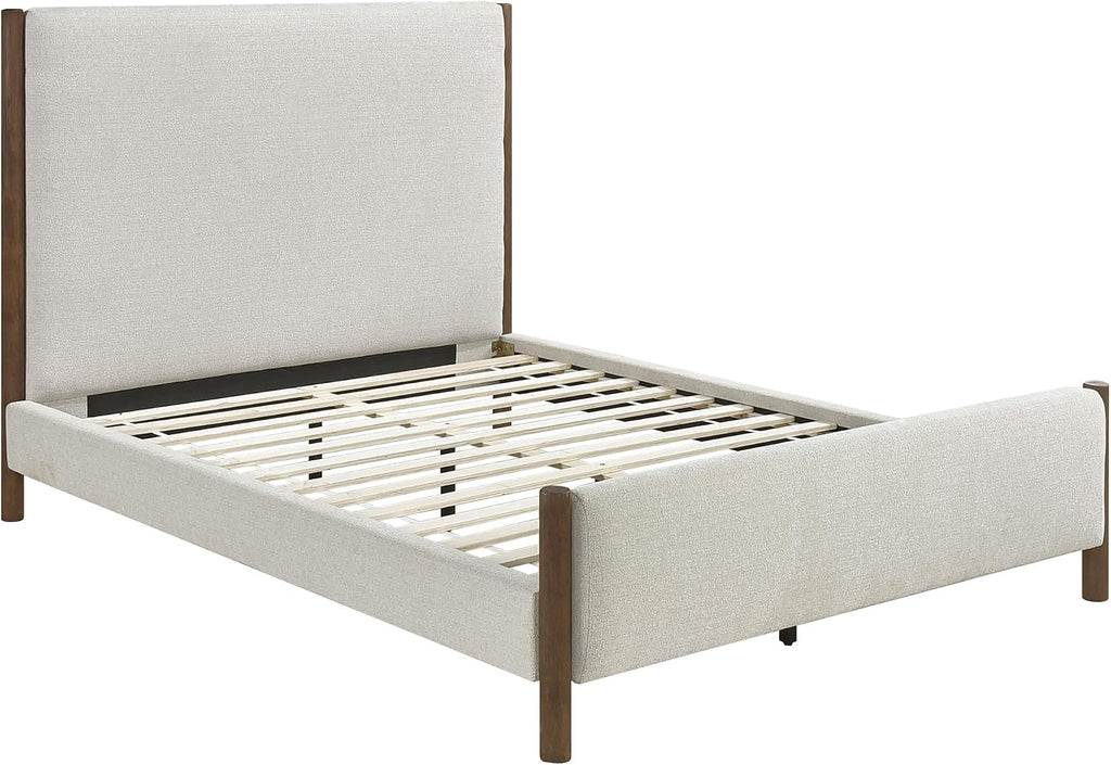 Lexicon Full Size Platform Bed with Chenille Upholstered Bed Frame and Headboard, Caramel Finish, Modern Bed Frame, Wooden Slat Support System, No Box Spring Needed, Easy Assembly