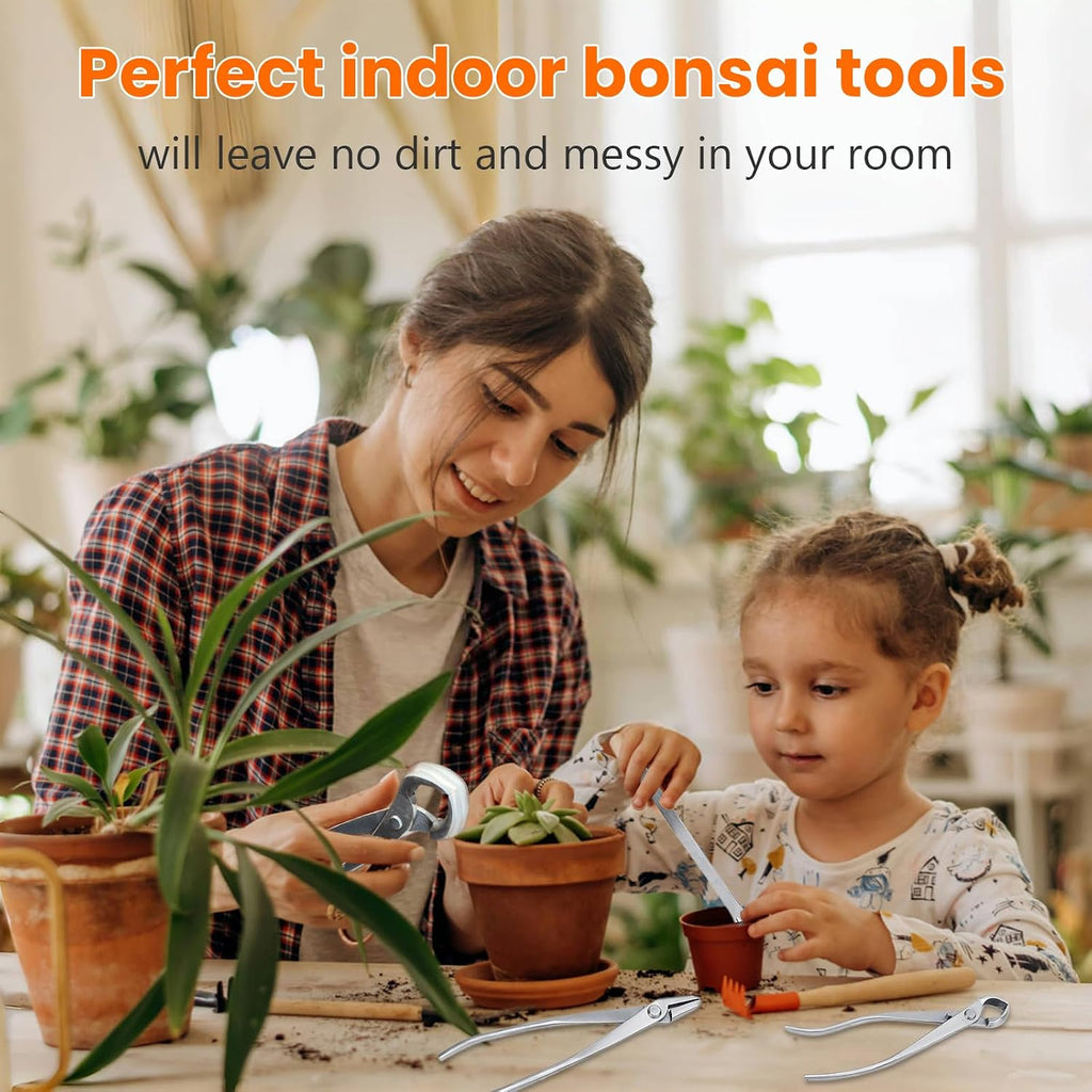 Bonsai Tools Set, 6 Pcs Gardening Succulent Tree Indoor Beginner Tool Kit, Stainless Steel Trimming Cutting Tool with Storage Bag, for Bonsai, Fruit Tree, Loosen The Soil, Cutting Leaves, etc