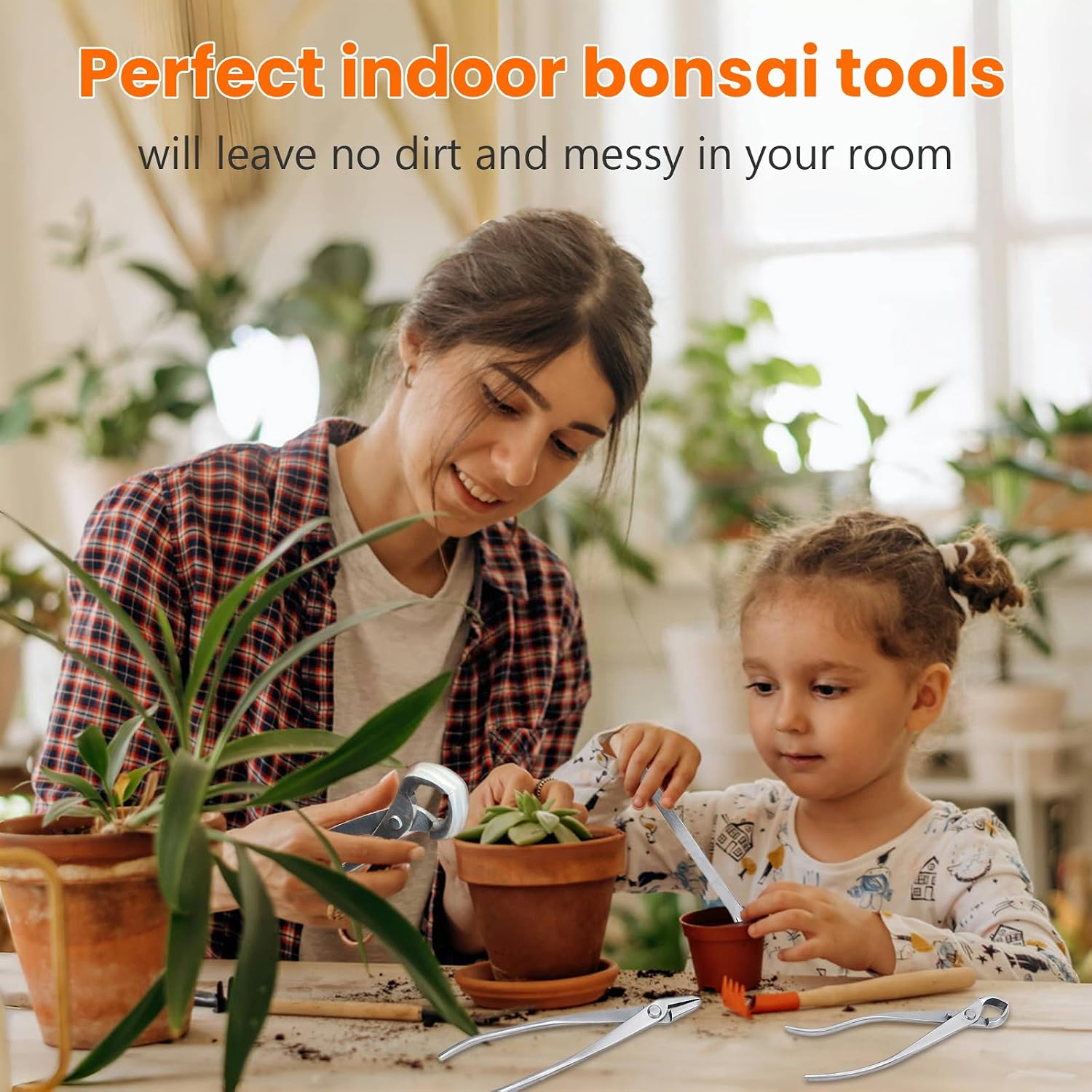 Bonsai Tools Set, 6 Pcs Gardening Succulent Tree Indoor Beginner Tool Kit, Stainless Steel Trimming Cutting Tool with Storage Bag, for Bonsai, Fruit Tree, Loosen The Soil, Cutting Leaves, etc