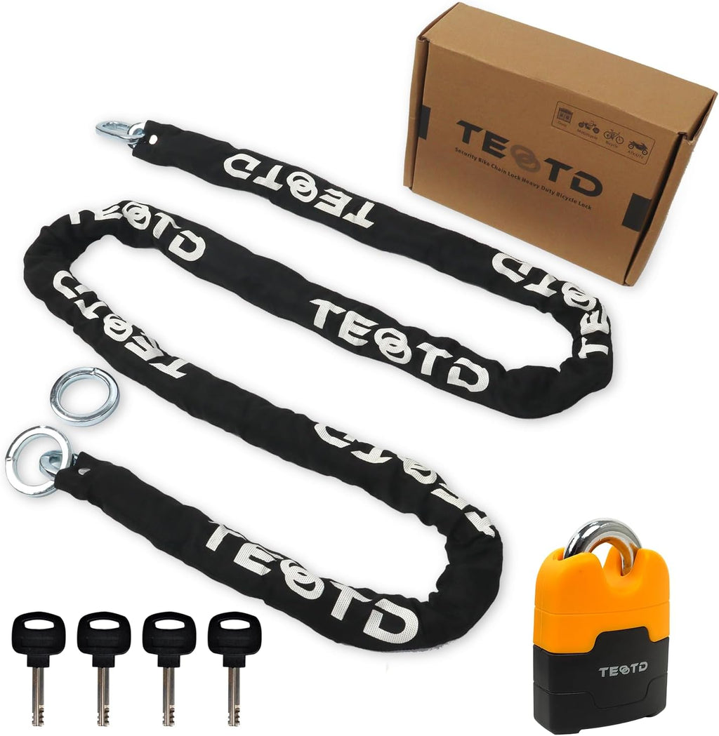 Motorcycle Chain Lock 8.2feet/250cm Long Heavy Duty Anti-Theft 10mm Thick Chain with Bright-Colored Lock,Security with 4 Keys for Containers,Trailers,ATV(12.65lbs)