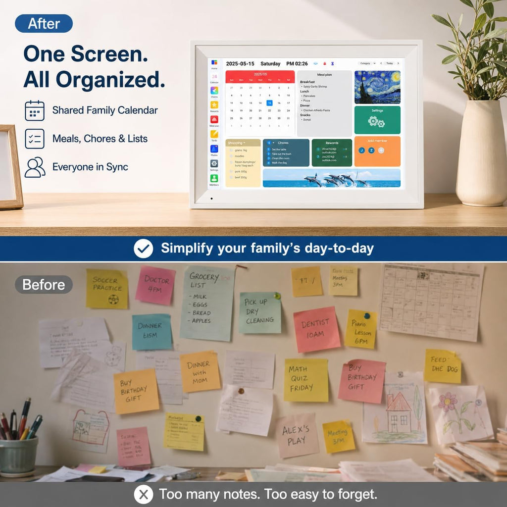 15.6' Smart Family Calendar Wall Display, Touchscreen Digital Planner with Chore Chart & WiFi Sync, Interactive Home Organizer for Schedules, Tasks & Meal Planning