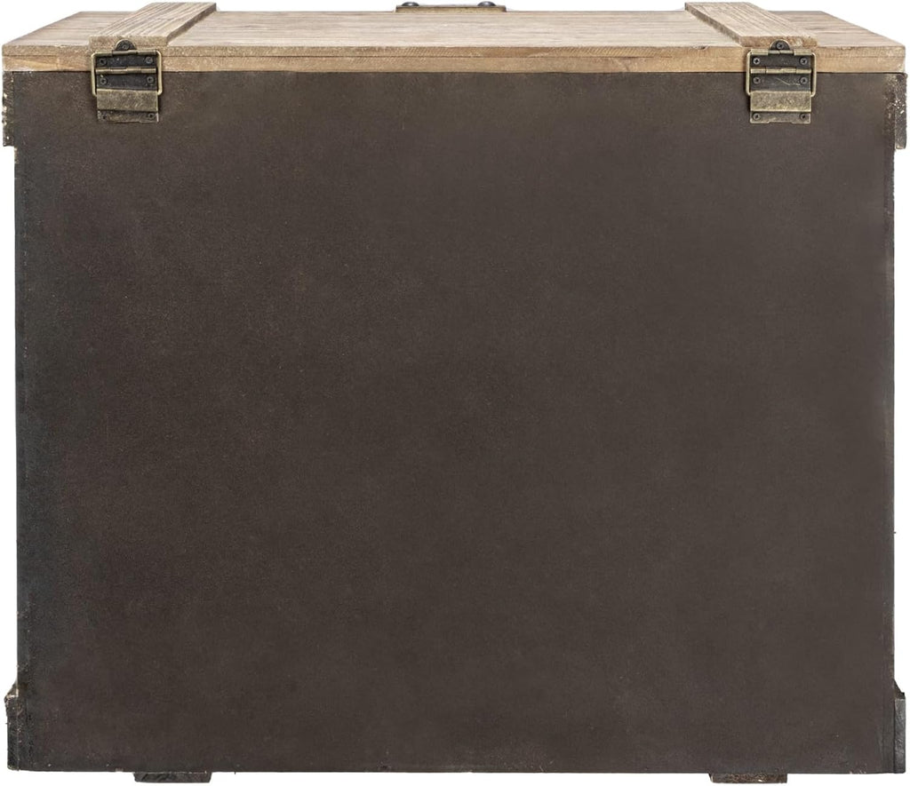 Household Essentials Antiqued Decorative Trunk, Large, Chinese Fir Panel and MDF, Smooth Backing and Metal Hinge Accent, Flat Top and Stay-Open Lid