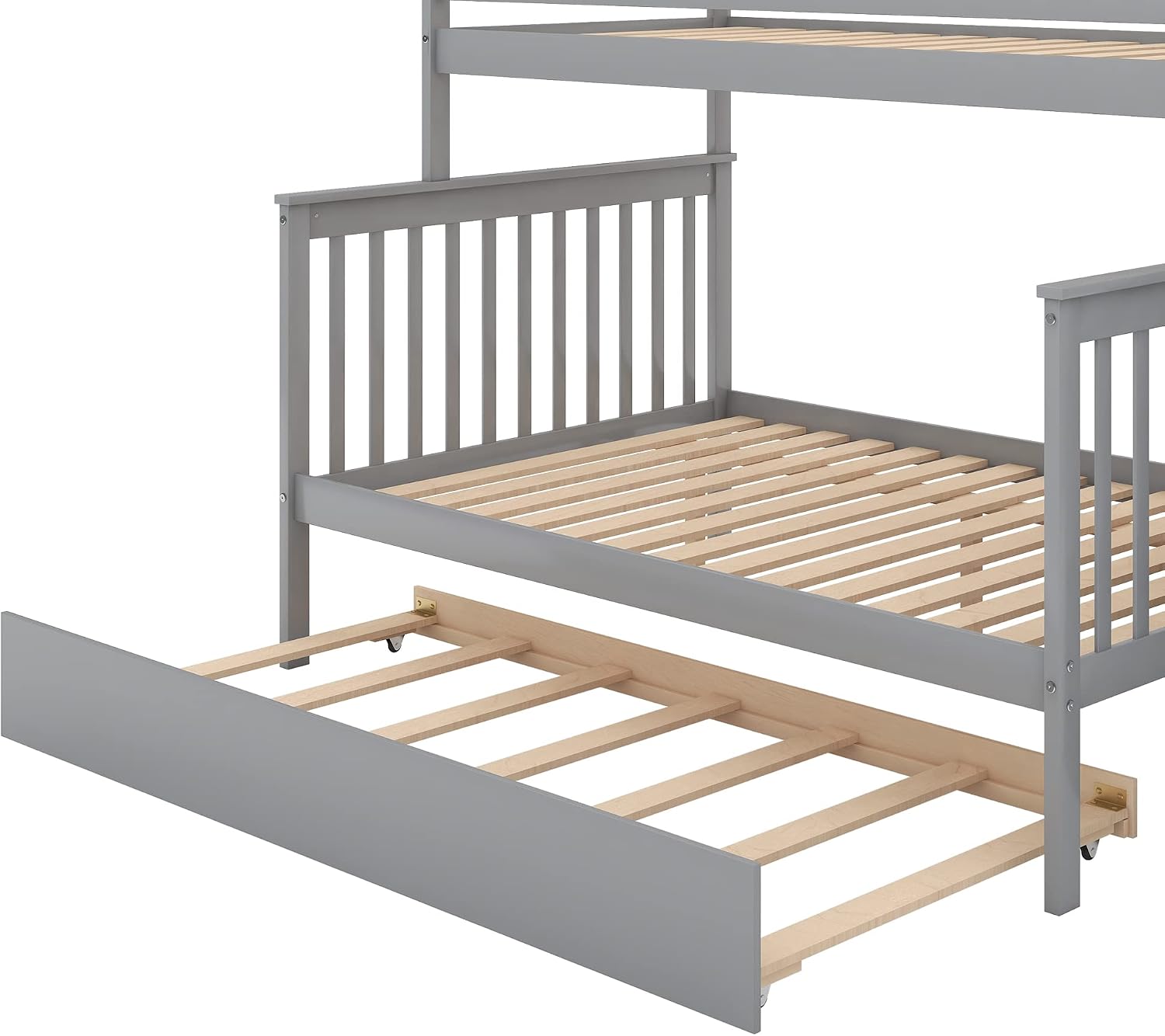 Harper & Bright Designs Bunk Beds Twin Over Full Size, Solid Wood Bunk Bed with Trundle for Kids