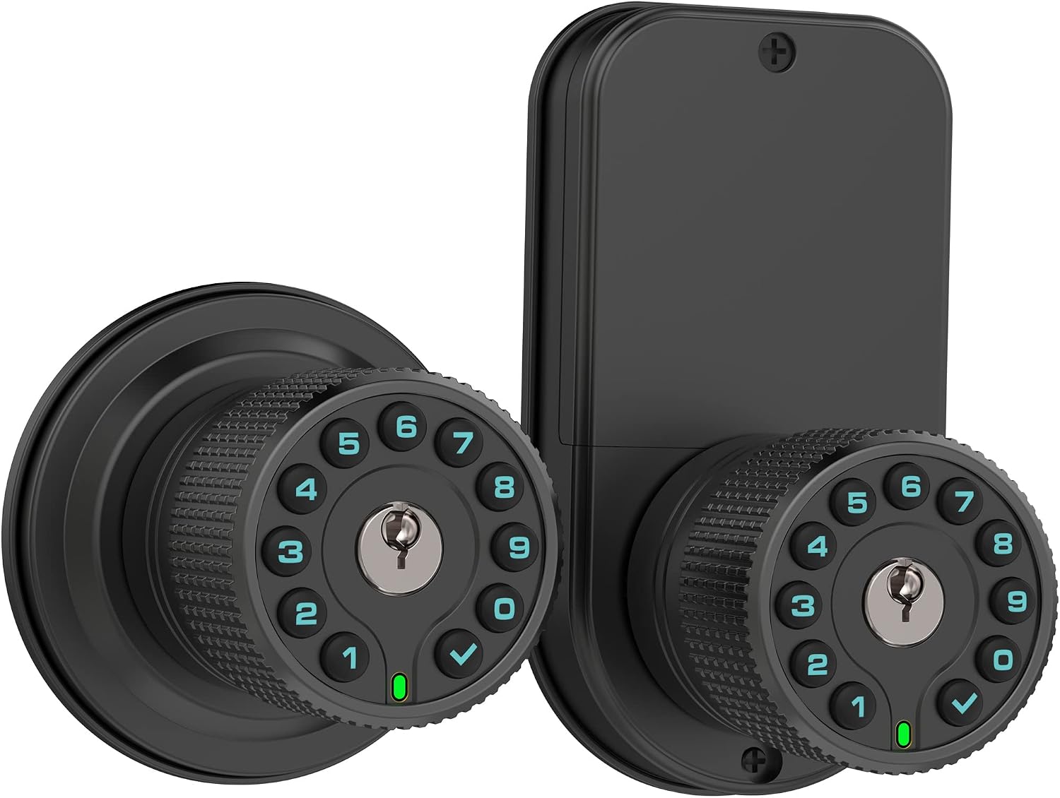 Double Sided Keypad Door Knob with Dual Cylinders and Key Alike, iuknob Keyless Entry Smart Door Lock for Entrance, Fence, Gate, Swimming Pool,Waterproof and Weatherproof for Outdoor & Interior Door.