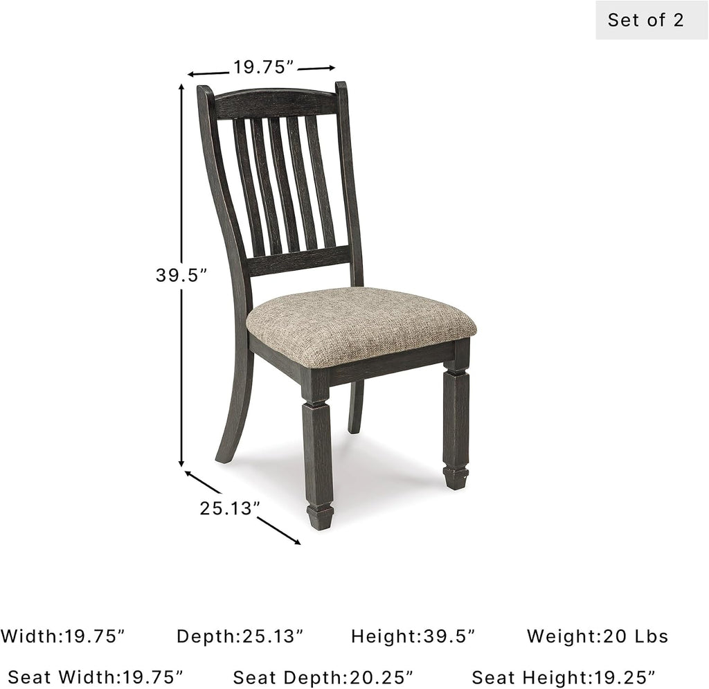 Signature Design by Ashley Tyler Creek Dining Room Upholstered Side Chair, 2 Count, Solid Wood, 19.25' H, Black and Grayish Black