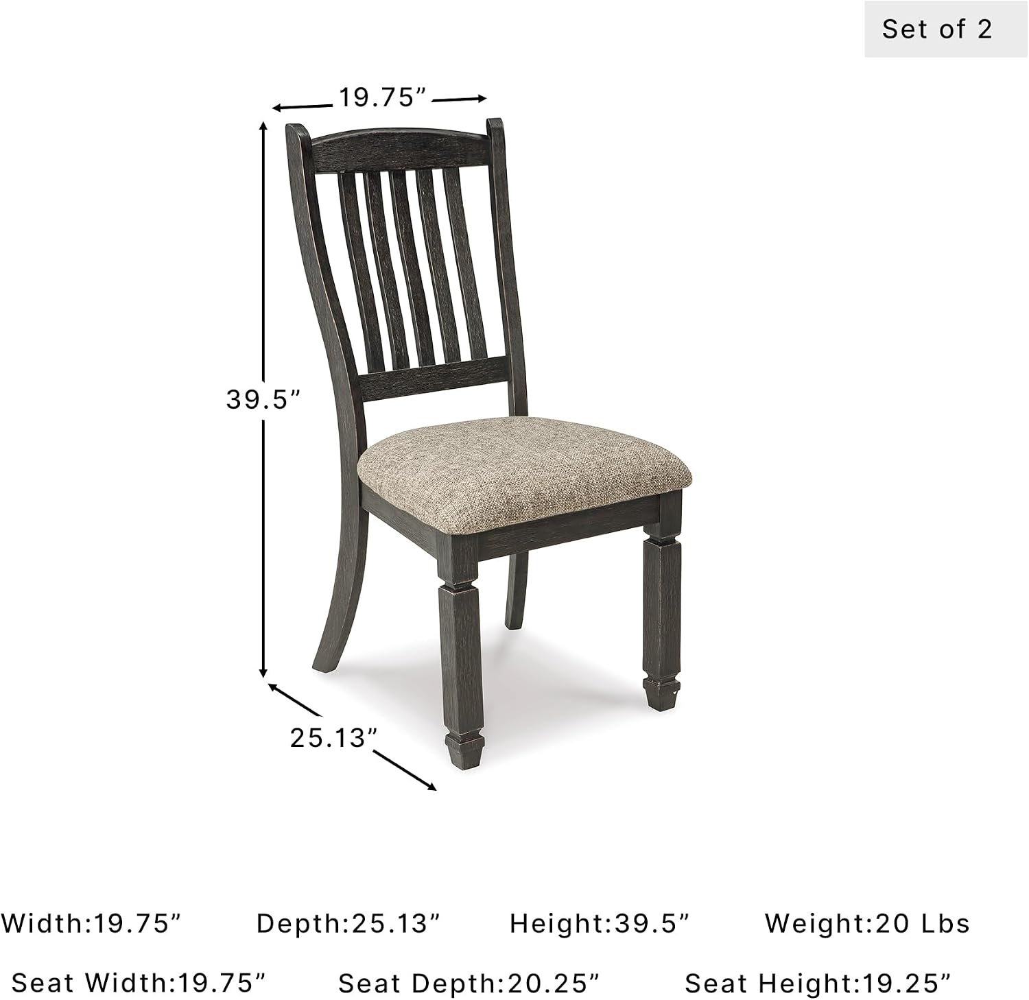 Signature Design by Ashley Tyler Creek Dining Room Upholstered Side Chair, 2 Count, Solid Wood, 19.25' H, Black and Grayish Black