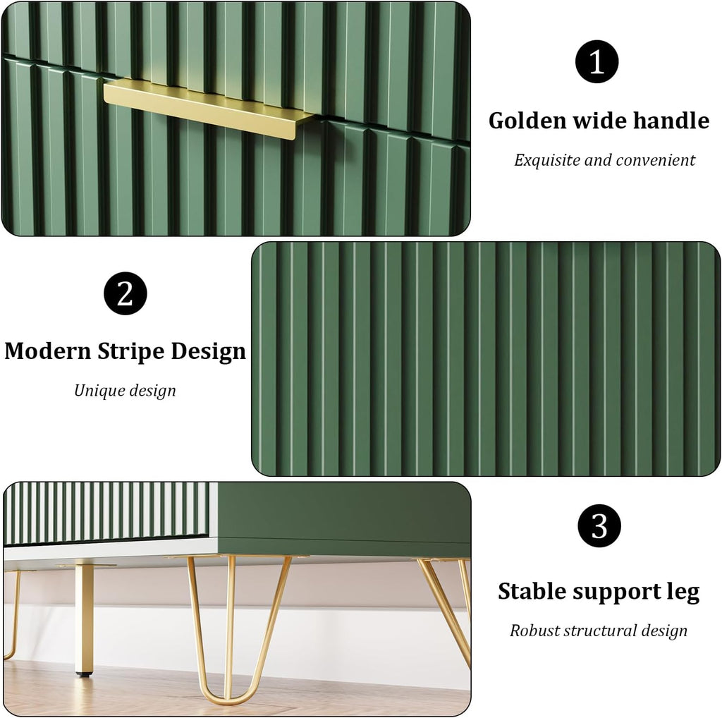 MAISONARIA Green Dresser for Bedroom, Modern Dresser with Gold Metal Handles & Chests of Drawers, Wood Chest of Drawers for Bedroom