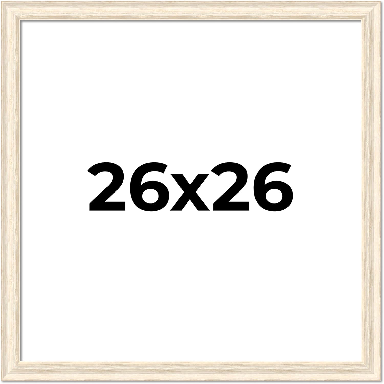 26x26 Frame Barnwood White Solid Wood Picture Frame Width 1.5 Inches | Interior Depth 0.5 Inches | Whitewashed Distressed Frame with UV Acrylic, Foam Board Backing & Hanging Hardware