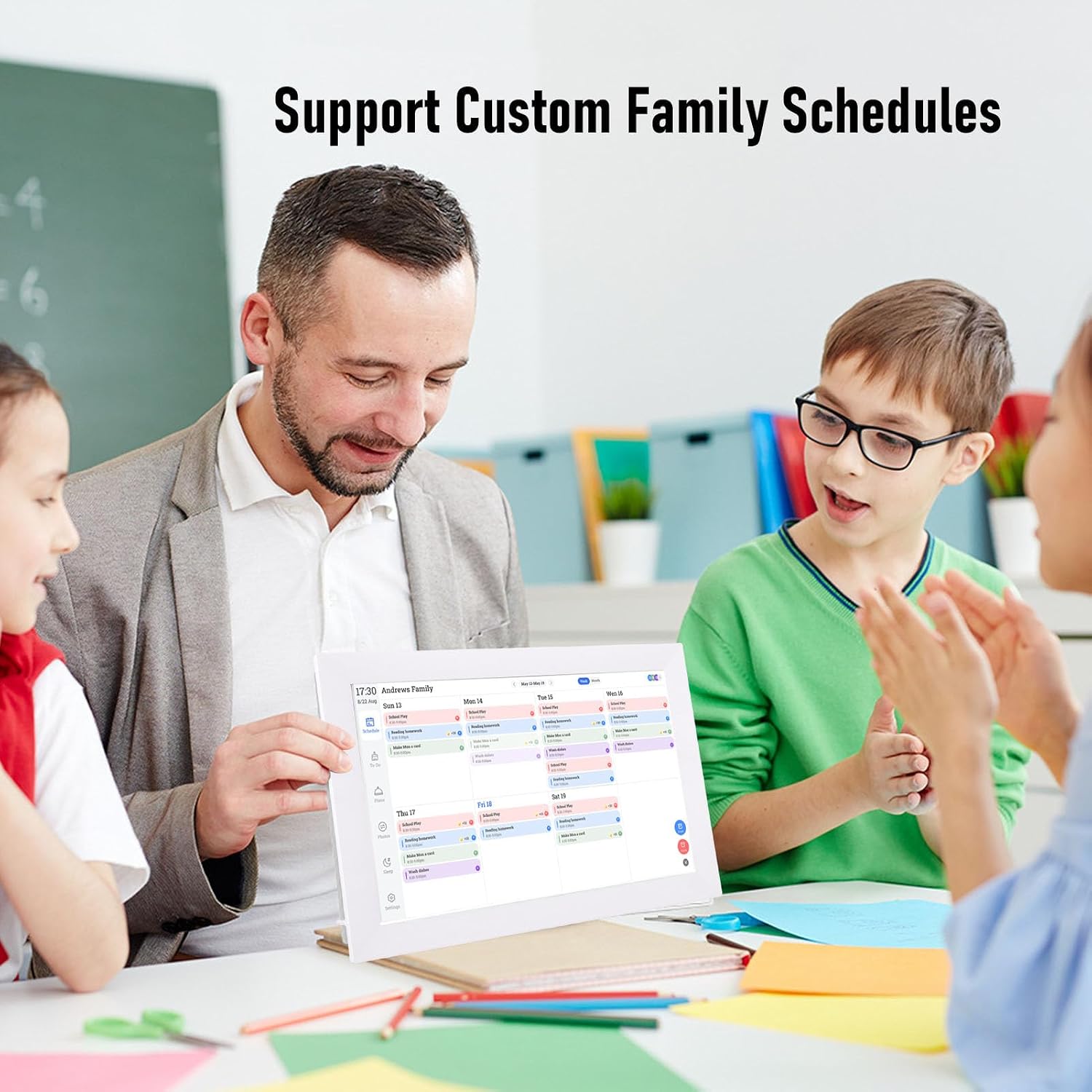 13.3 Inch WiFi Touchscreen Digital Calendar, AI Portrait Restoration Meal Planning Smart Family Planner Display, Digital Calendar for Kitchen Wall Home Office