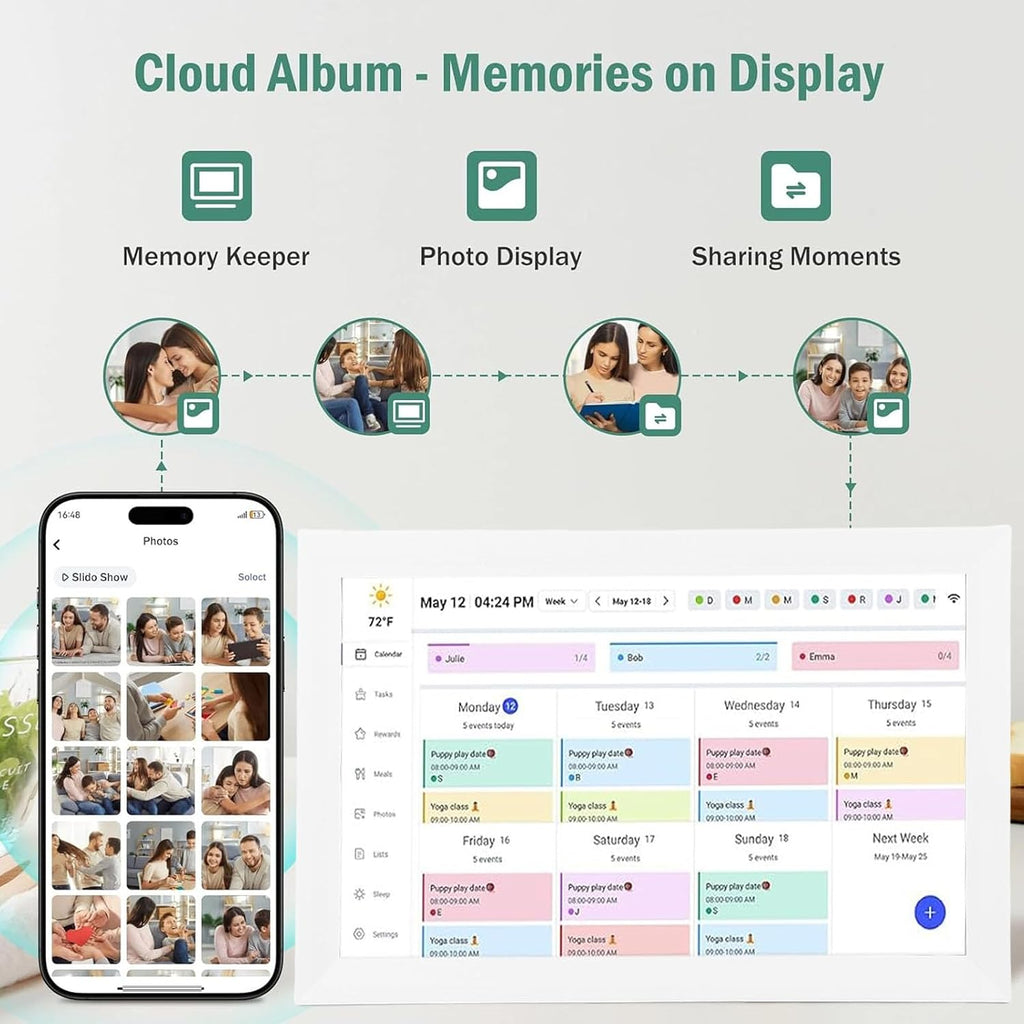 Zunate 15.6 Inch Digital Calendar Chore Chart, Smart Digital Calendar Planner, 1080P Touchscreen, Interactive Chore Chart and Meal Planning, for Family Schedules, Wall Mount Included (white)