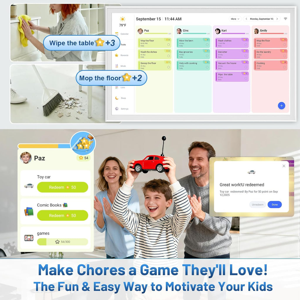 32 Inch Digital Calendar, Electronic Chore Chart, Smart Weekly and Monthly Planner 1920 * 1080P IPS Touchscreen Wall Calendar Rewards for Family Schedules, Meal Planning Gift