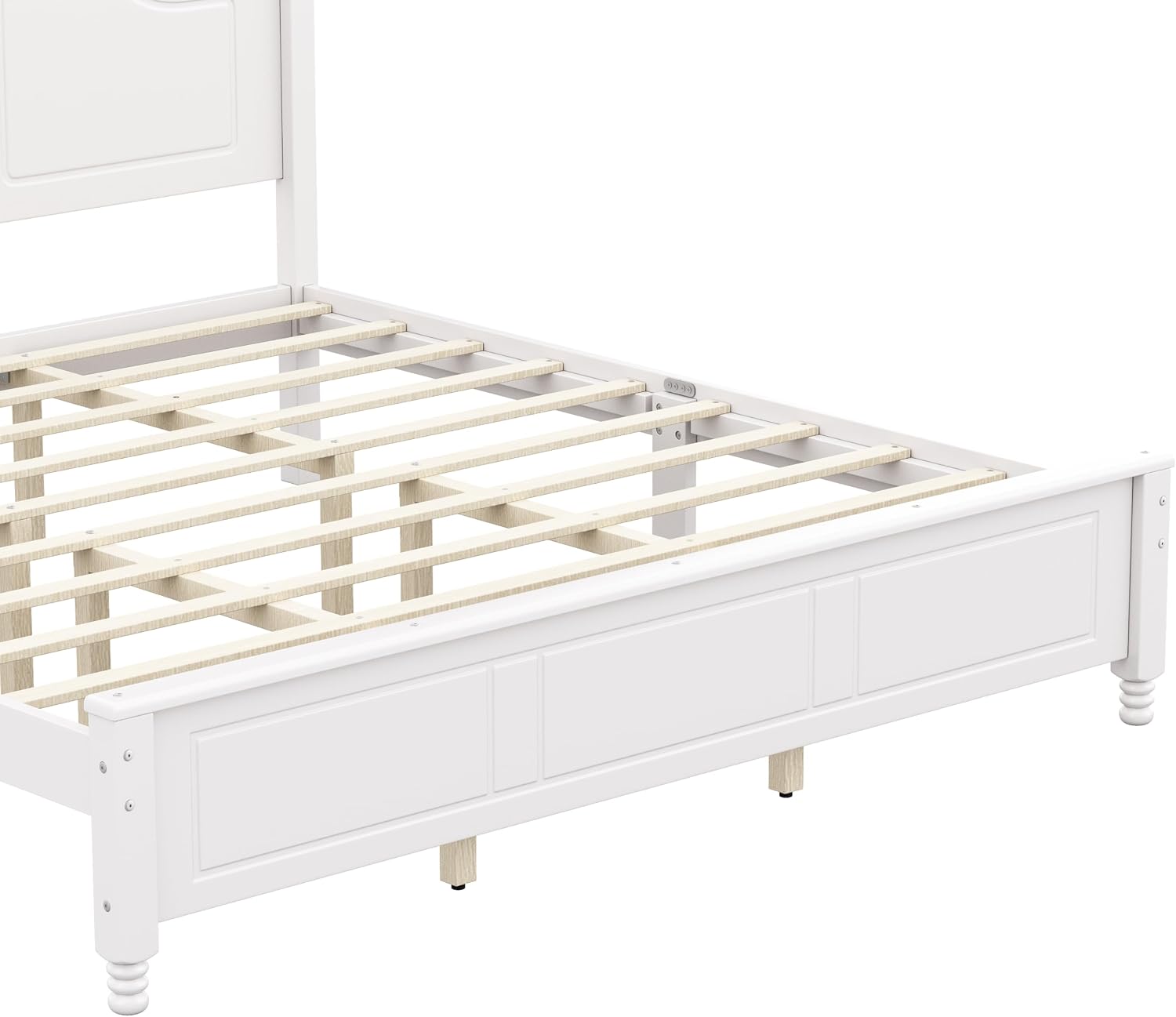 JIVOIT Wood King Bed Frame with Headboard and Footboard, Retro Style Platform Bed with Wooden Slat Support, Solid Wood Foundation, King Size Wooden Bed Frame (White,King Bed, 1)