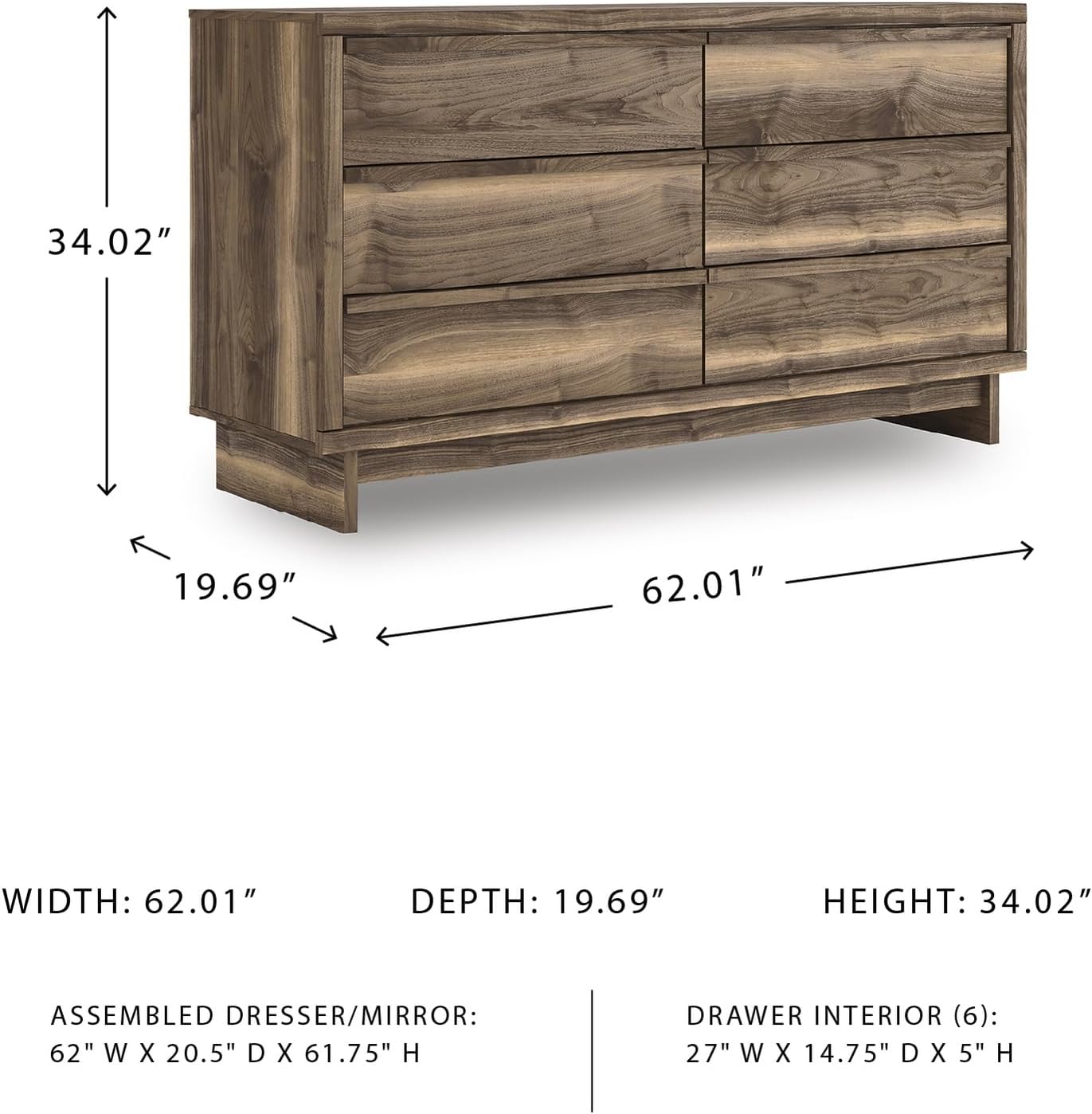 Signature Design by Ashley Darcalli Retro 6 Drawer Dresser with Easy Glide and Safety Stop, Brown
