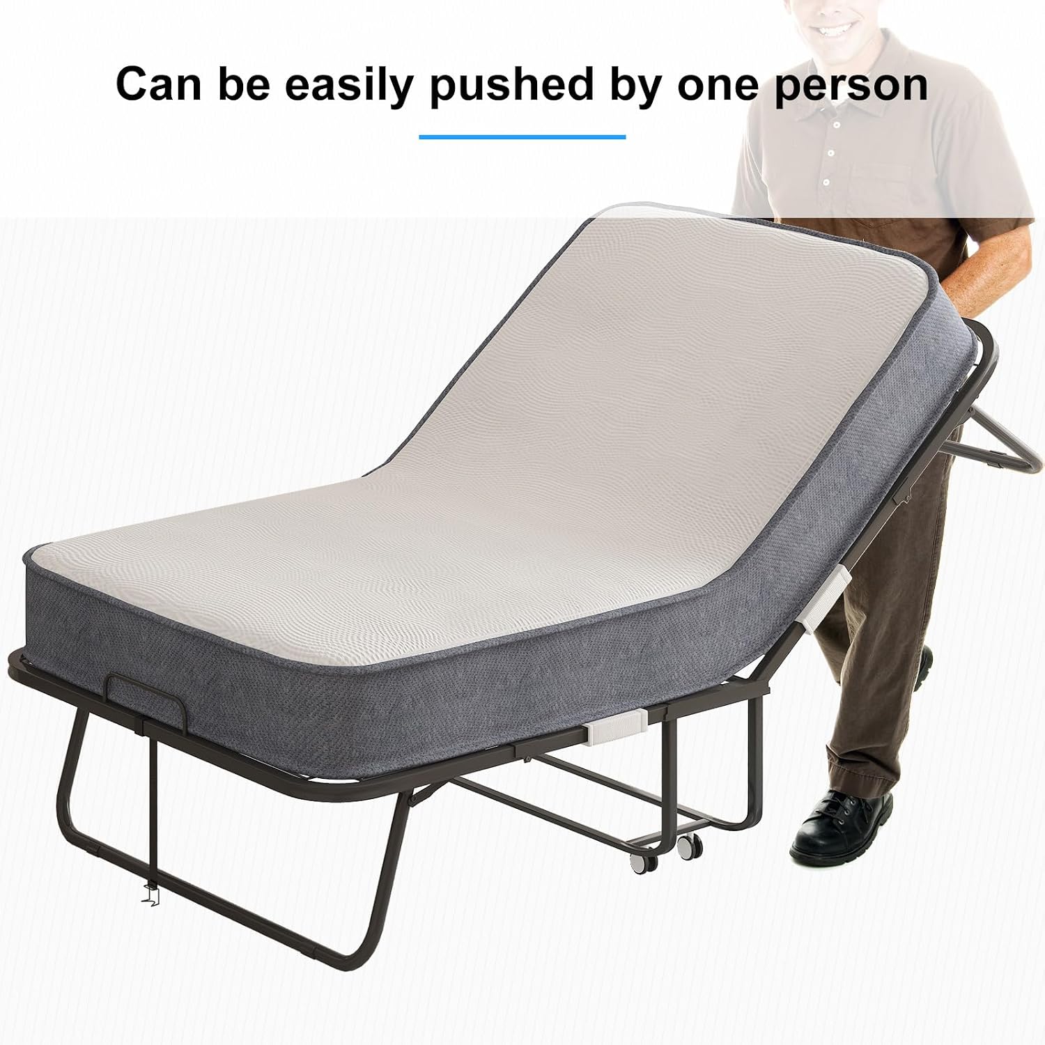 PUREMIND Folding Bed with Mattress for Adults, Portable Rollaway Guest Beds with 5' Memory Foam Mattress & Metal Frame, Twin Size Foldable Beds Fold Away Bed Space Saving