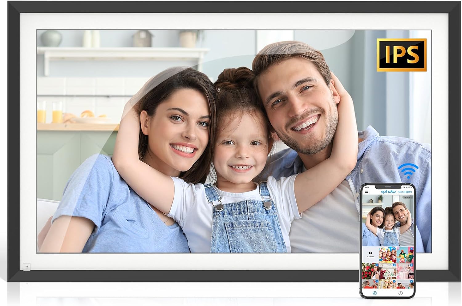 WiFi PWOSUN Digital Picture Frame - Large 15.6-inch Digital Photo Frame with FHD Touchscreen, Dual-WiFi Smart Frames, 32GB, Unlimited Cloud Storage, Share Photos & Videos via APP/Email, Auto-Rotate