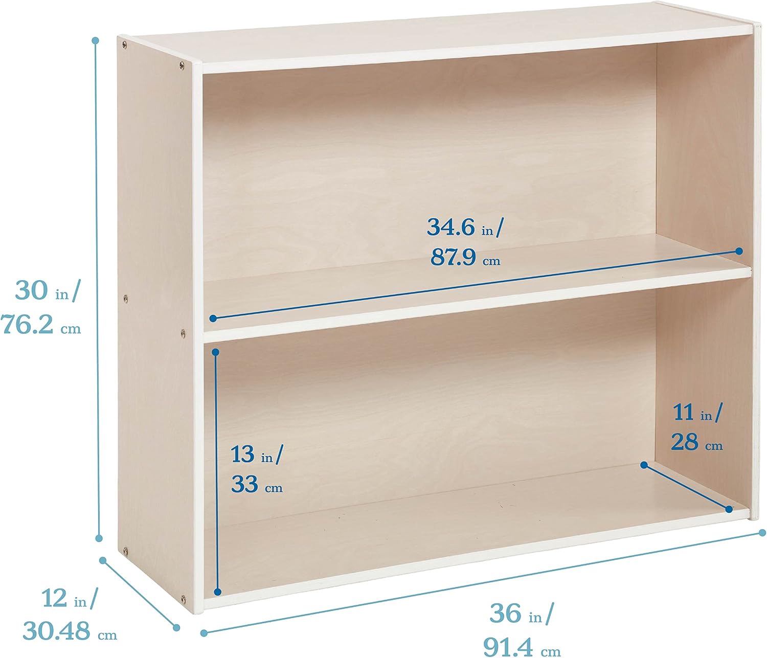 ECR4Kids Birch Streamline 2-Shelf Storage Cabinet, 30in High, Classroom Furniture, White Wash