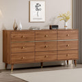 Chrangmay 9 Drawer Dresser,63' Wide Mid Century Modern Chest of Drawers,Wooden Bedroom Drawer Dresser with 9 Storage Drawers for Bedroom, Living Room,with Anti-Tipping Device,Brown