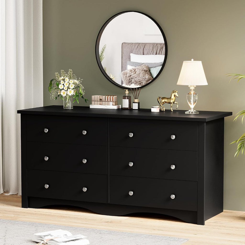 YESHOMY Dresser for Bedroom,6 Drawer Dressers, Storage Chest of Drawers for Hallway,Living Room, Entryway,Deep Black