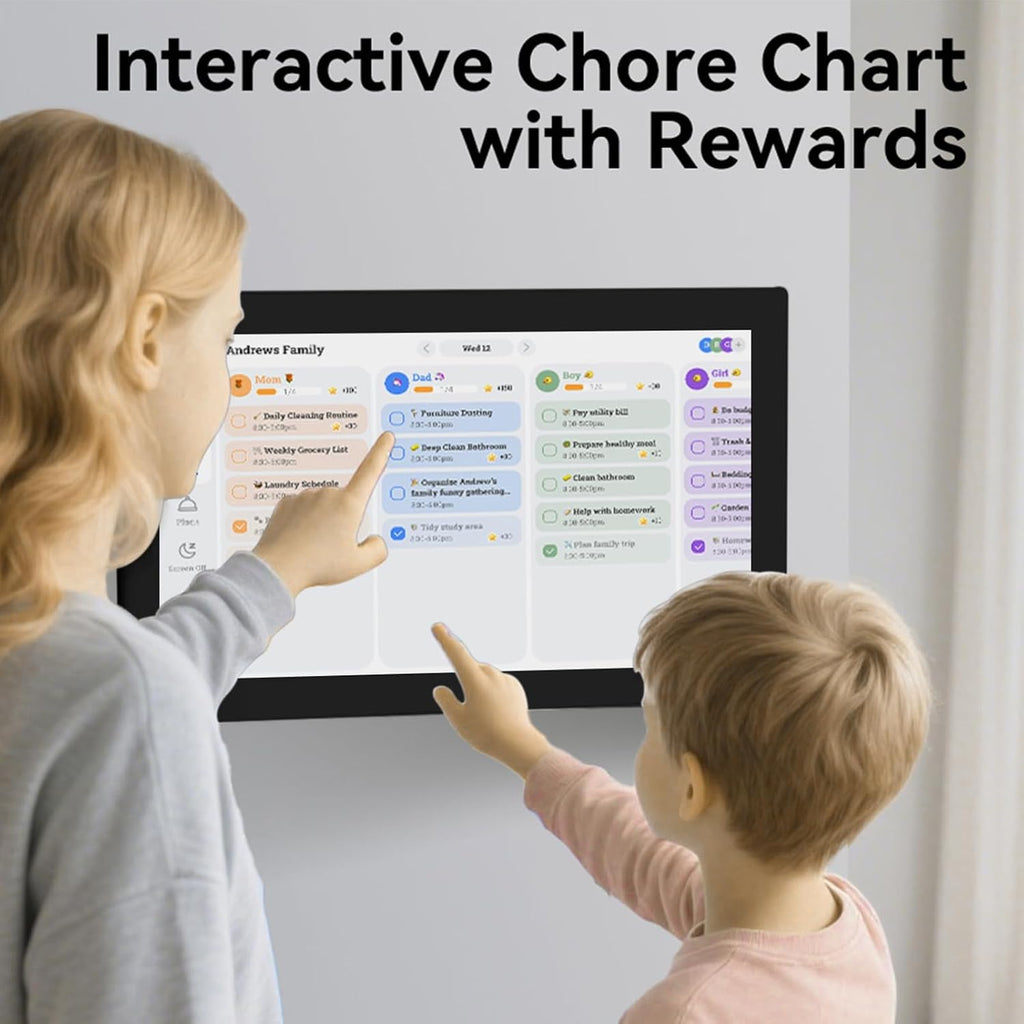 Asixxsix 15.6-Inch Smart Digital Calendar, Planner Chore Chart, Electronic Calendar with 1080P Full HD Touch Screen, Interactive Chore Chart, Wall Desk Mount for Seamless Scheduling (US Plug)