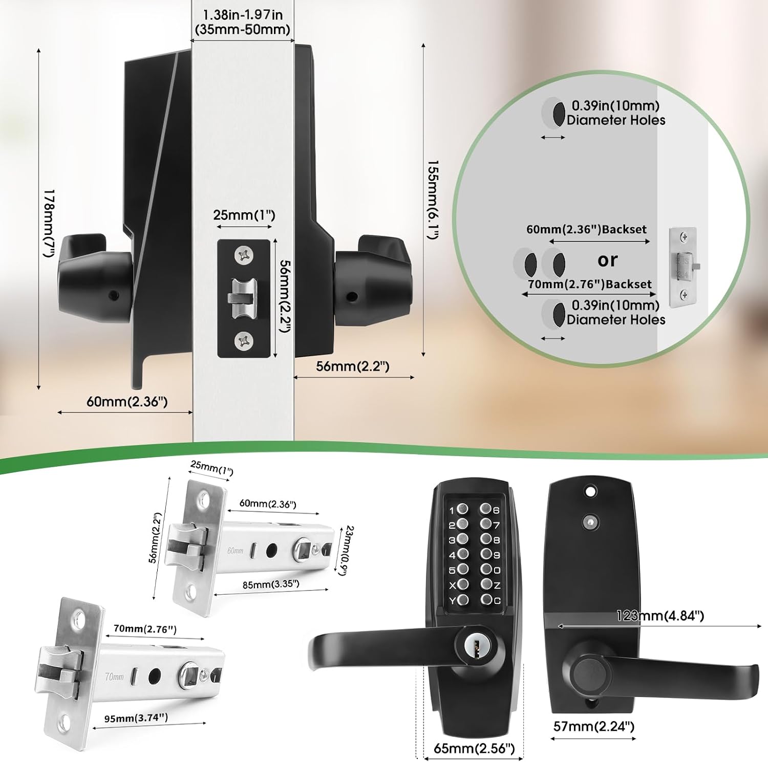 GB2024 Gate Lock Box Steel Gate Boxf for ANNFUZ Mechanical Keyless Entry Door Leve with Handle,Combination Keypad Code Door Lever Lock - for Metal Gates and Fence (NOT for Aluminum) - 2 3/
