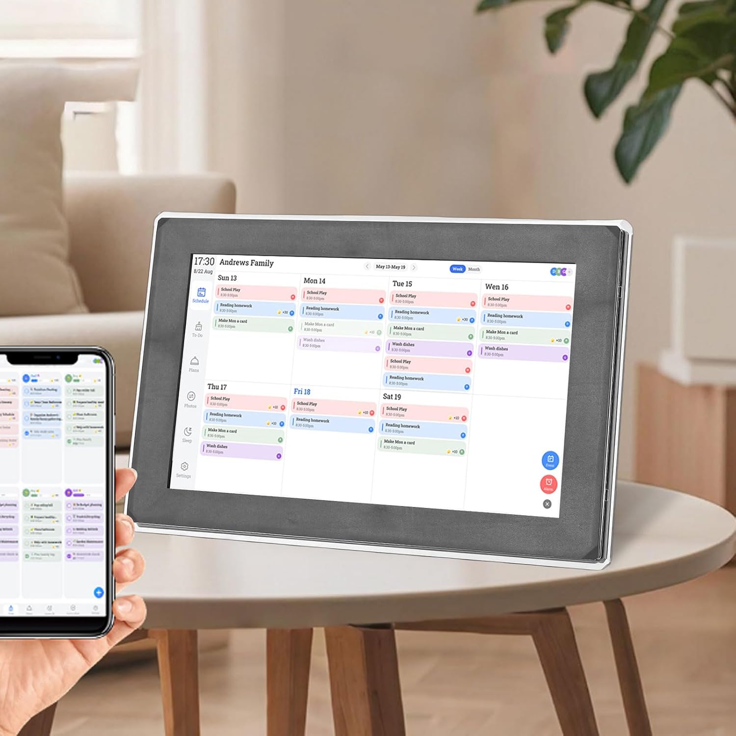 Bewinner Digital Calendar, 10.1 Inch Wall Planner Electronic Calendar & Chore Chart, WiFi Smart Touchscreen Interactive Display for Family Schedules, Auto Rotate, APP Control (US Plug)