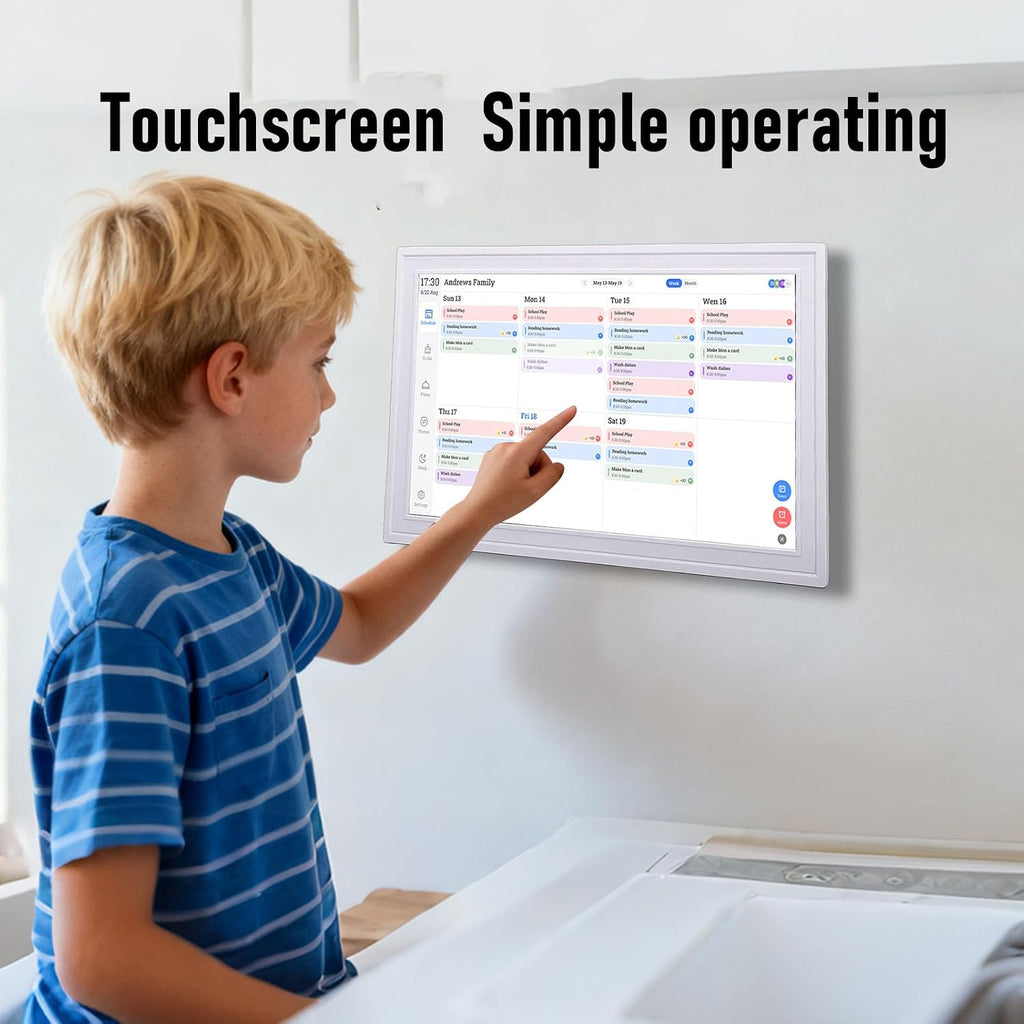 Diyeeni 18.5' Digital Calendar Wall - 32GB Memory Touchscreen Chore Chart Smart Calendar, Digital Planner, Auto - Sync, APP Control, Interactive Family Schedules, Gift for Mother (US Plug)