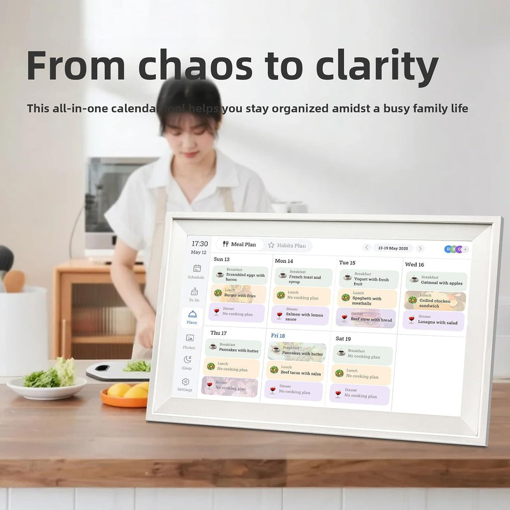 15.6 Inch Smart Digital Calendar & Chore Chart – 1080P Full HD Touchscreen Interactive Display, Family Planner for Schedules, Meal & Duty Tracking, Desk/Wall Mount with Photo Frame Function
