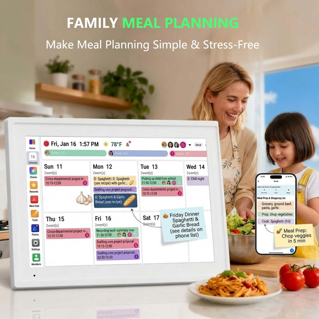 Digital Calendar Family Planner, 15.6', No Subscription | Sync Google, Apple & Outlook calendars with 64GB storage, 8-core CPU, IPS Touchscreen for wall or desk electronic calendar