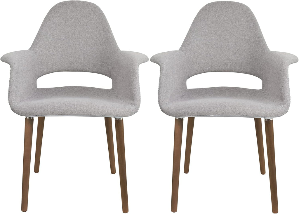 2xhome Mid Century Modern Upholstered Fabric Organic Accent Living Room Dining Chair Armchair Set with Back Armrest Dark Black Wood Wooden Legs for Kitchen Bedroom (2, Beige Gray, Dining)