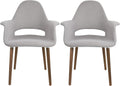 2xhome Mid Century Modern Upholstered Fabric Organic Accent Living Room Dining Chair Armchair Set with Back Armrest Dark Black Wood Wooden Legs for Kitchen Bedroom (2, Beige Gray, Dining)