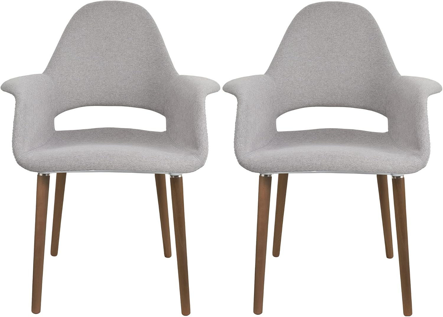 2xhome Mid Century Modern Upholstered Fabric Organic Accent Living Room Dining Chair Armchair Set with Back Armrest Dark Black Wood Wooden Legs for Kitchen Bedroom (2, Beige Gray, Dining)