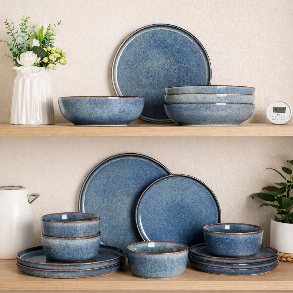 AmorArc Stoneware Dinnerware Sets,Round Reactive Glaze Ceramic Plates and Bowls Sets,Highly Scratch Resistant | Microwave & Dishwasher Safe,Service for 8 Dishes Set (24pc)