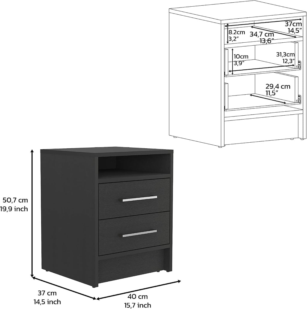3-Piece Bedroom Set with Wardrobe & 2 Nightstands, Easy Assembly Tool-Free Design, Retro Style Bedroom Furniture for Storage, Black