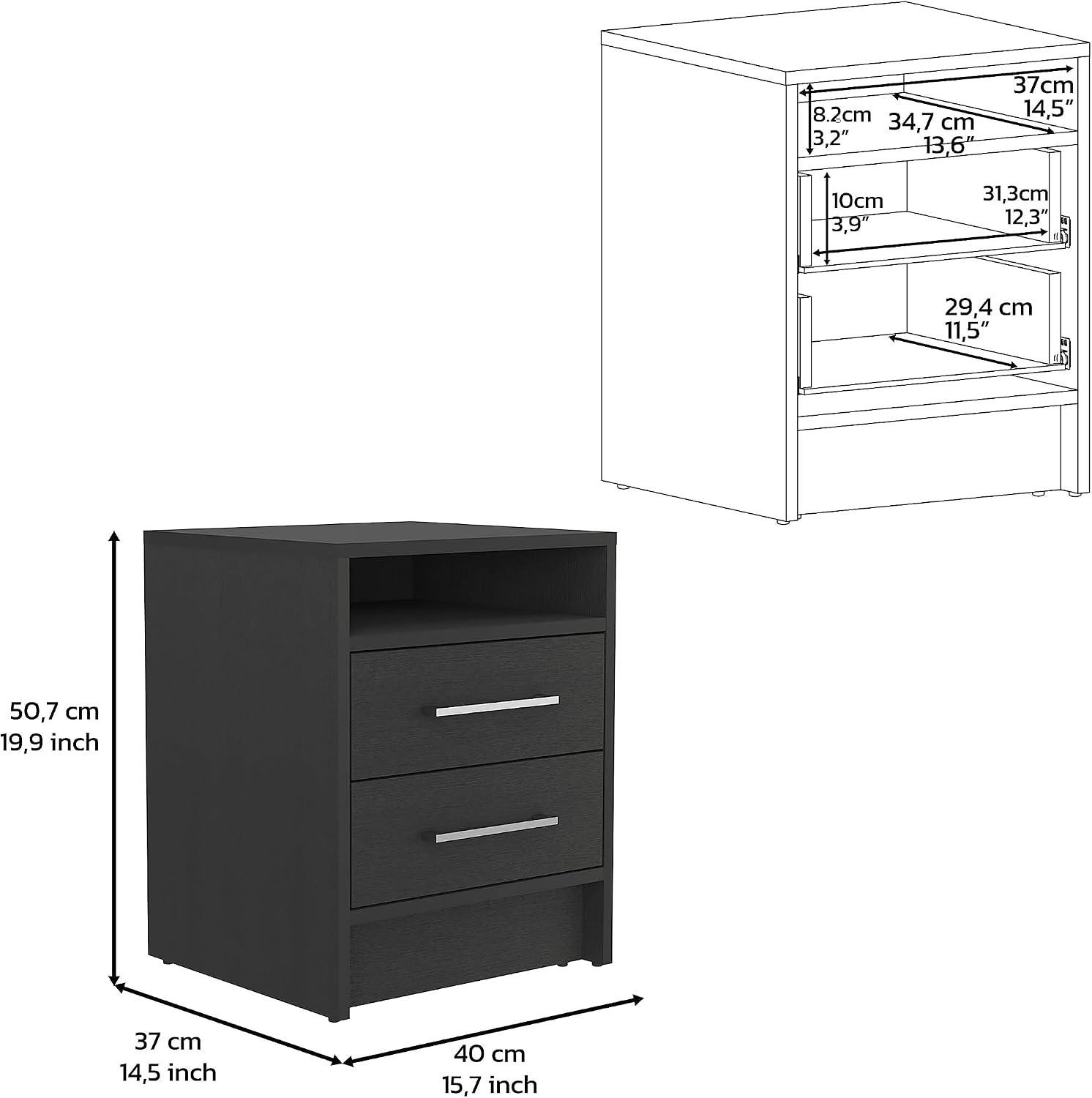3-Piece Bedroom Set Wardrobe and 2 Nightstands, Easy Assembly Retro Furniture Suite with Drawers, Black