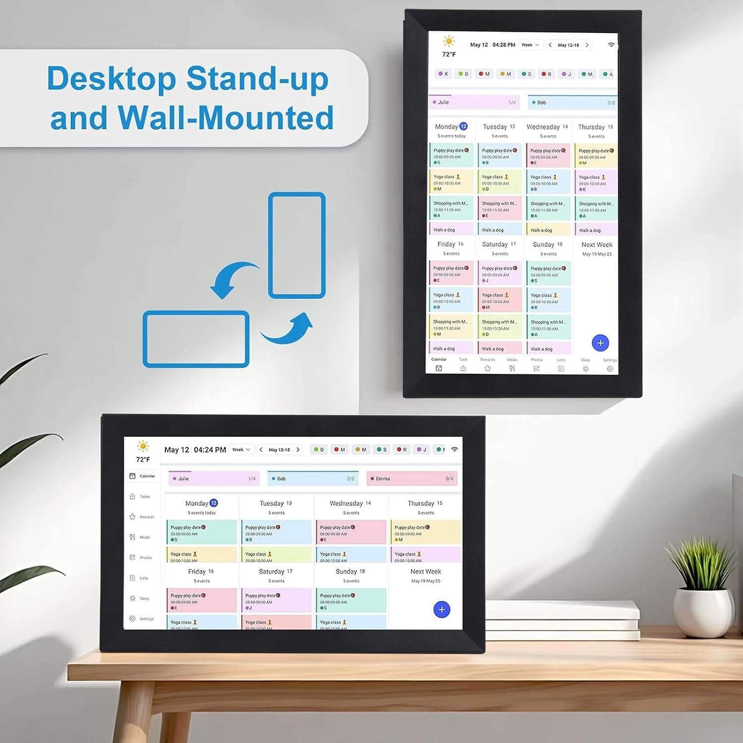 Diyeeni Digital Calendar, 15.6' Wall Planner & Chore Chart, HD Touchscreen Interactive Display, Portable Smart Family Organizer, Desk and Wall mountable, for Family Schedules (US Plug)