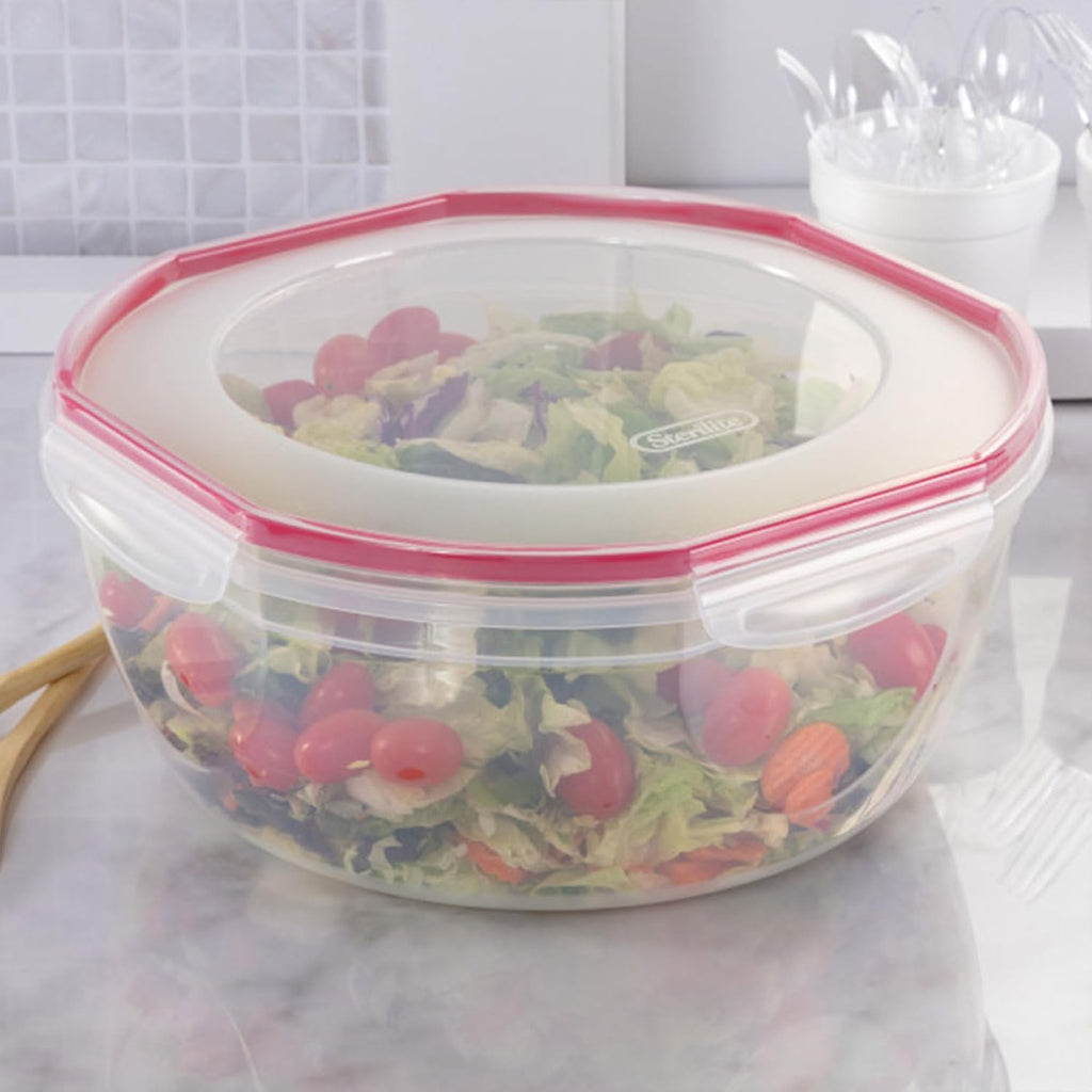 Sterilite Ultra-Seal 8.1 Qt Bowl, Large Airtight Food Storage Container, Latching Lid, Microwave and Dishwasher Safe, Clear With Red Gasket, 8-Pack