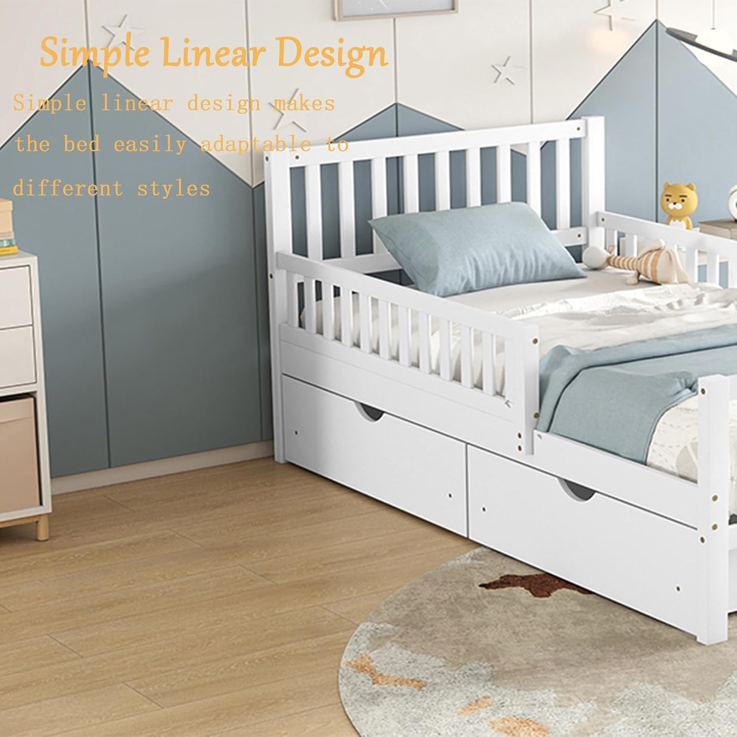 Kids Twin Size Bed Frame with Storage Drawers, Wood Twin Bed Frames for Kids, Twin Bed Frame with Headboard and Footboard for Boys Girls, No Box Spring Needed,White