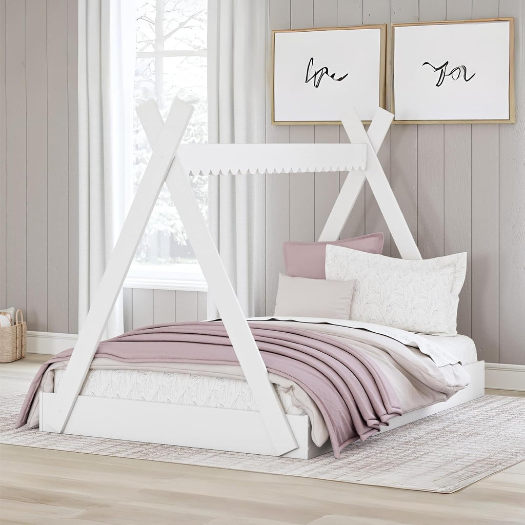 Signature Design by Ashley Hallityn Casual Youth/Toddler Floor Full Tent Bed, No Box Spring Needed, White