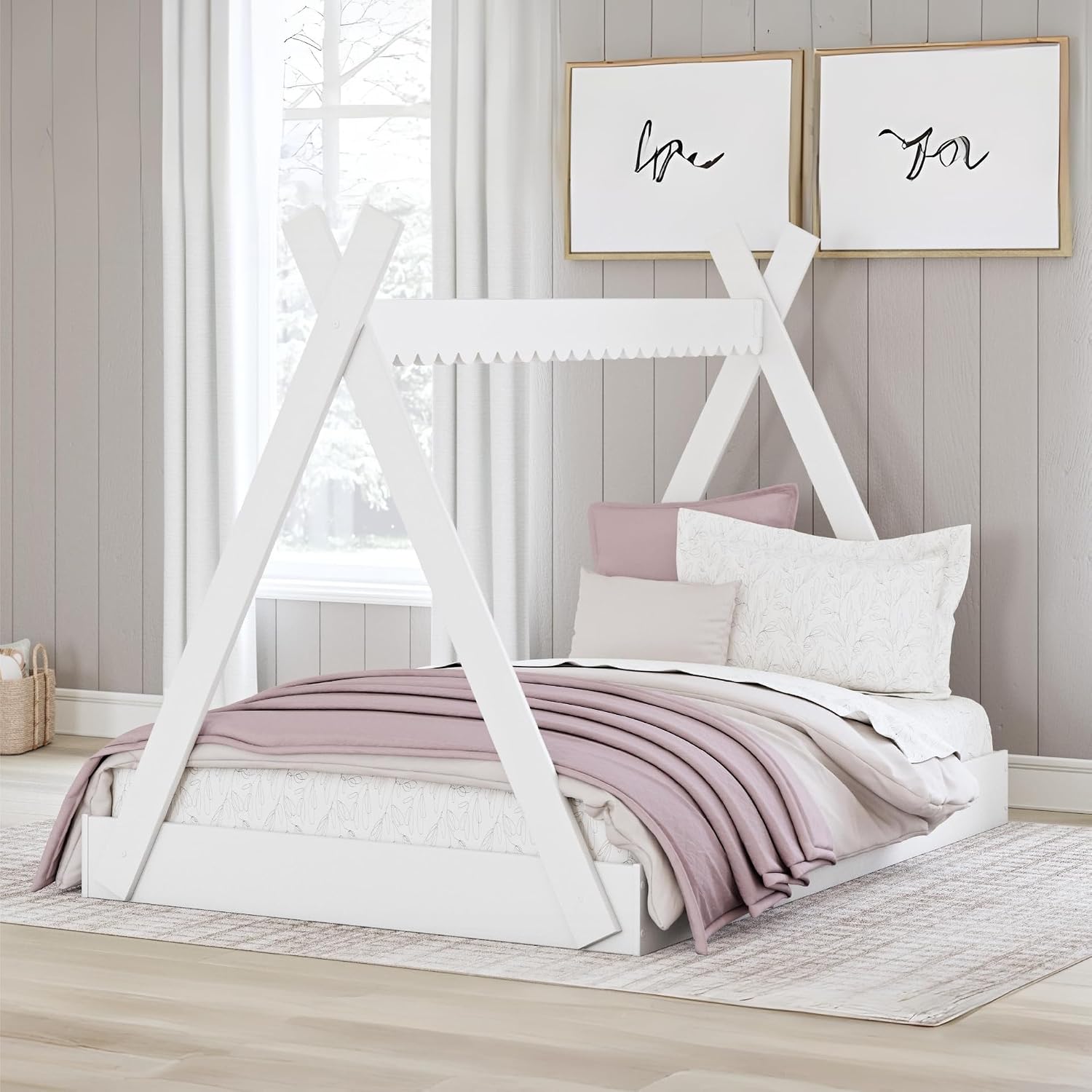 Signature Design by Ashley Hallityn Casual Youth/Toddler Floor Full Tent Bed, No Box Spring Needed, White