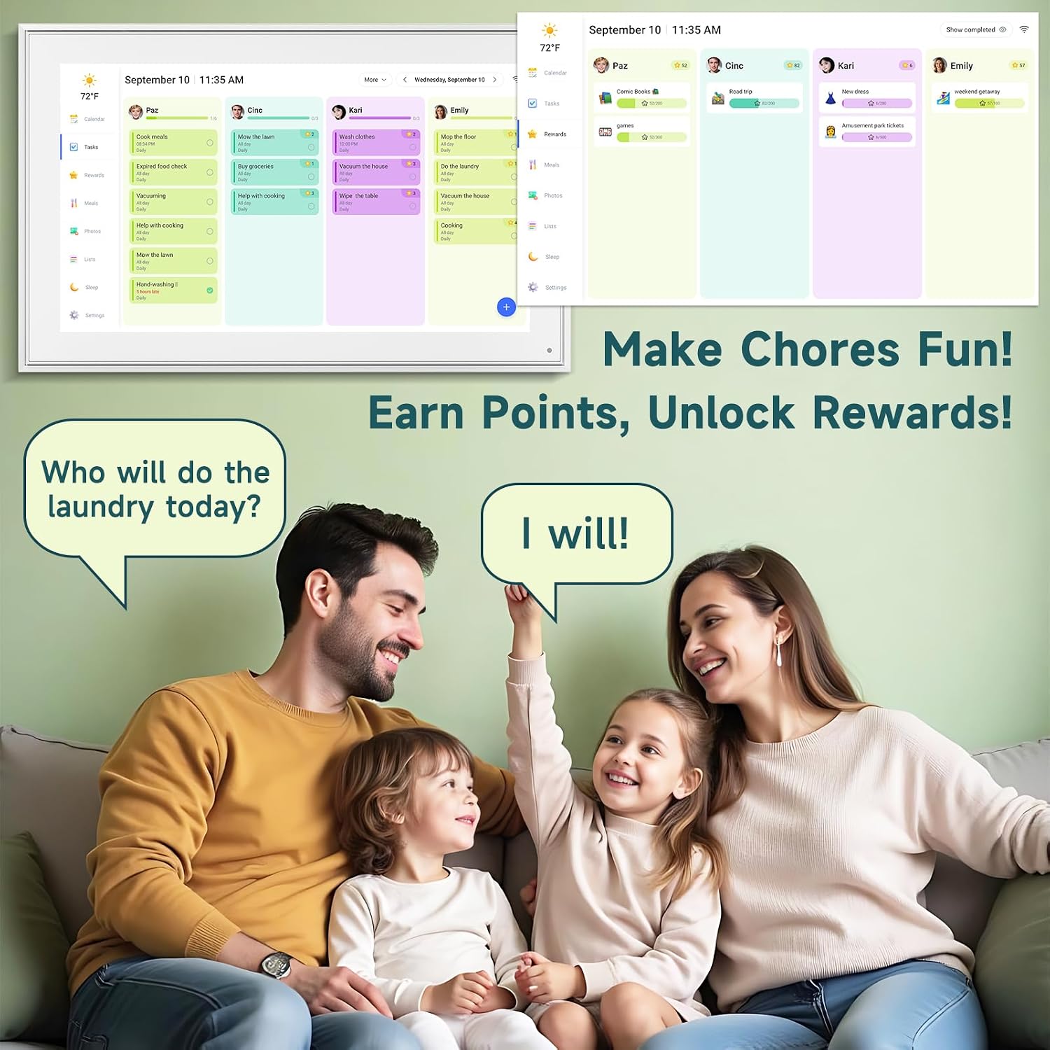 21.5 Inch Digital Calendar Wall Touch Screen Chore Chart Reward System | Smart Electronic Calendar for Family Sync Google/iCloud No Subscription Meal Planner Digital Photo Frame Gift for Women White
