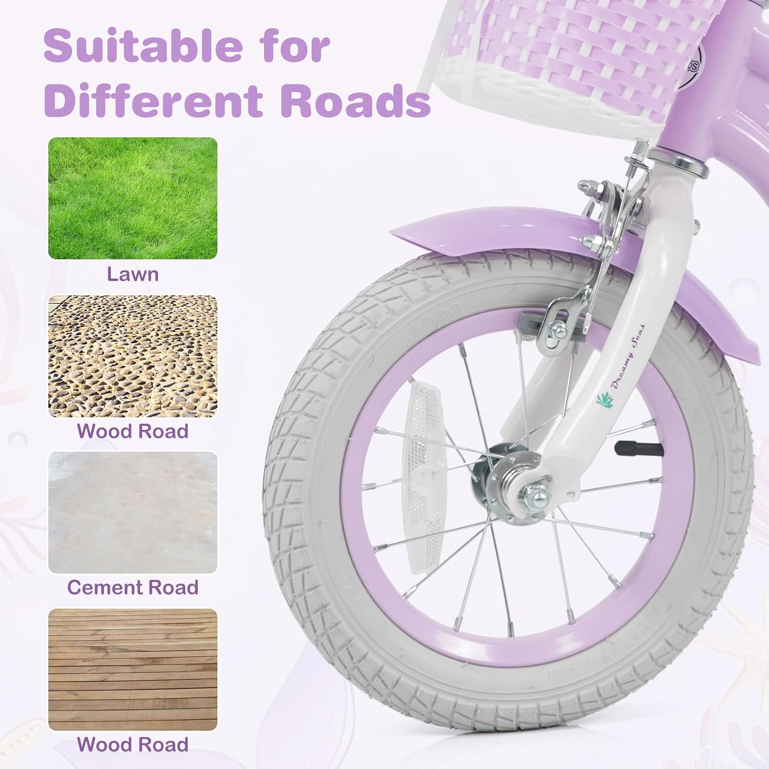 Olakids Kids Bike, 12 14 16 18 20 Inch Mermaid Theme Girls Bicycle with Training Wheels Basket Adjustable Seat and Handlebar Dual Brake