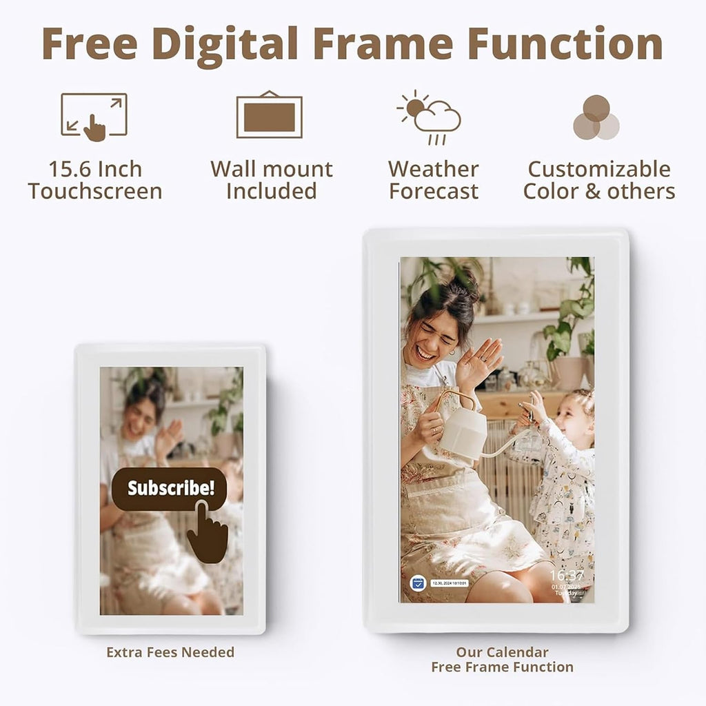 Fabater 15.6 Inch Smart Digital Calendar Planner & Chore Chart, Electronic Wall Calendars, Interactive Touchscreen Display, Picture Frame for Family Scheduling, Wall/Desk Mount